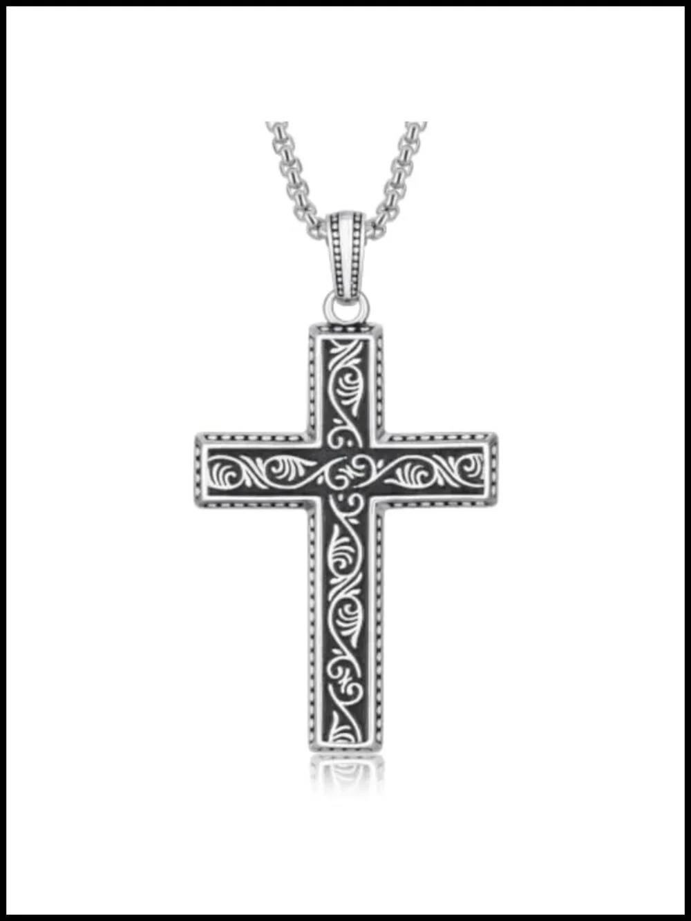 Gothic Cross Necklace 316L Stainless Steel Victorian Filigree Pendant 22 Chain